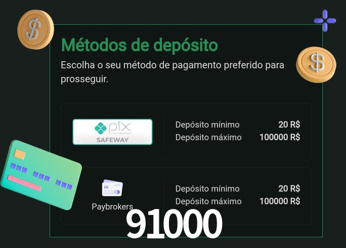 O cassino 91000bet oferece uma grande variedade de métodos de pagamento